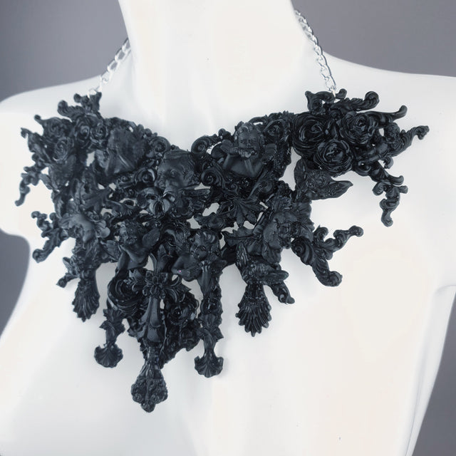 "Raphaela" Black Cherub & Filigree Necklace