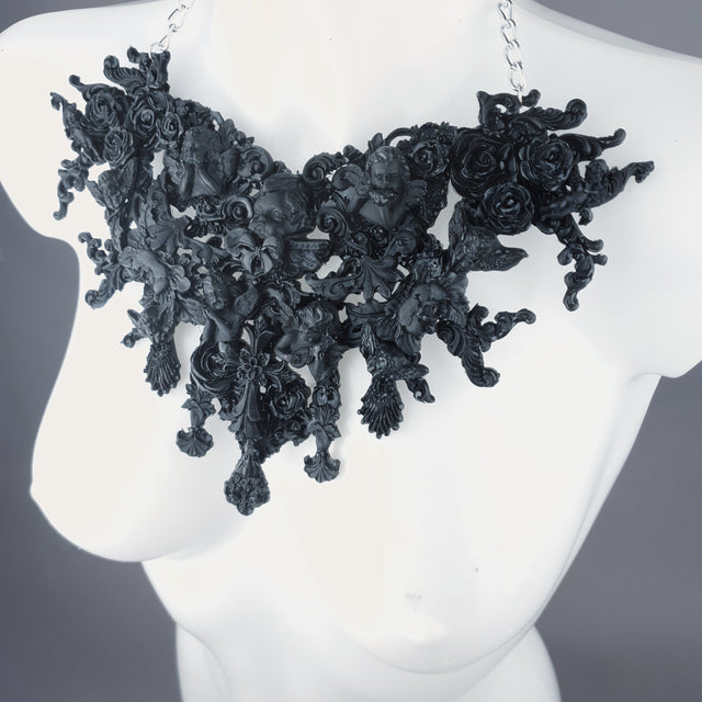 "Raphaela" Black Cherub & Filigree Necklace