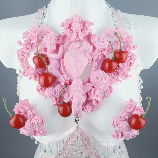 "Nuolla" Pink Cherry Filigree & Beading Body Jewellery with Nipple Pasties