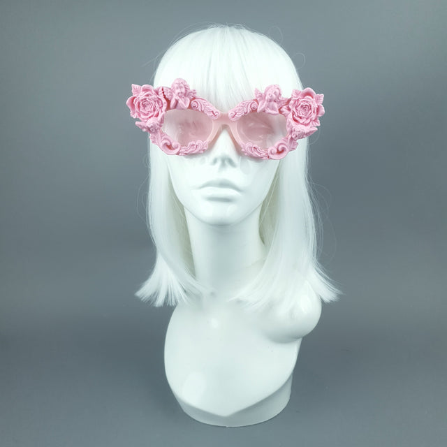 "Immortal" Pink Angel, Rose & Filigree Catseye Sunglasses
