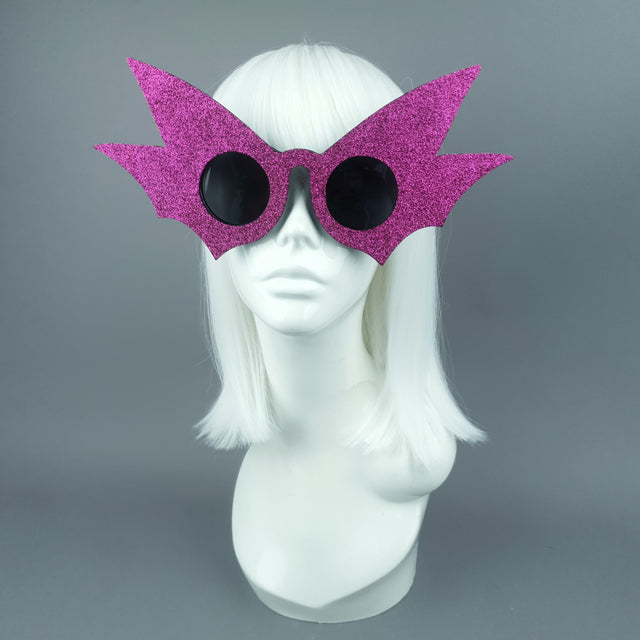 "Nerezza" Oversized Pink Glitter Bat Wing Sunglasses
