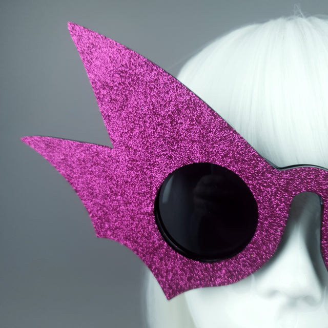 "Nerezza" Oversized Pink Glitter Bat Wing Sunglasses