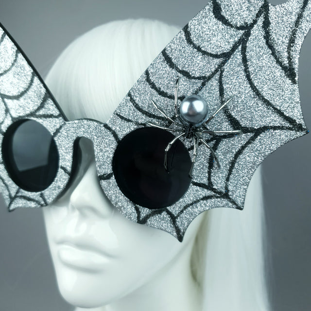 "Morana" Oversized Silver Spider Web Wing Sunglasses