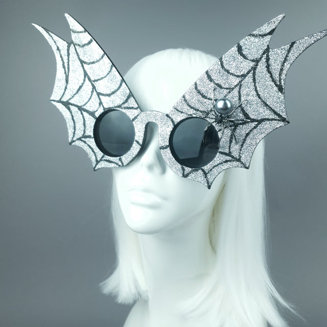 "Morana" Oversized Silver Spider Web Wing Sunglasses