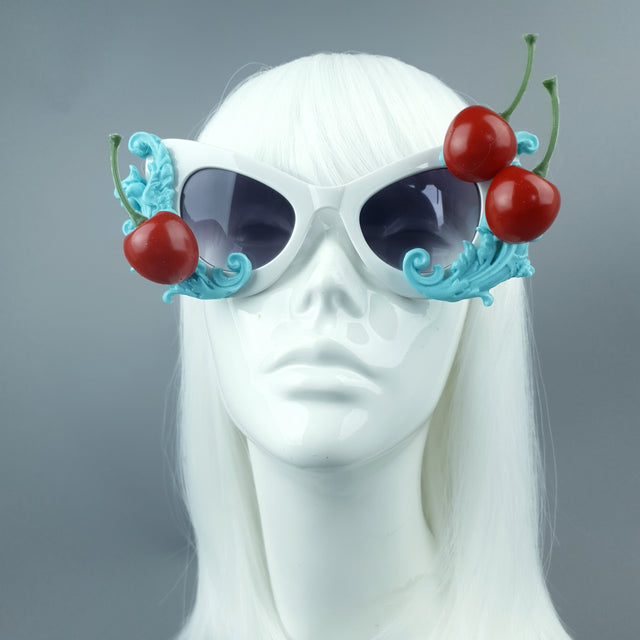 "Crème" Cherries & Pastel Blue Cream Catseye Sunglasses