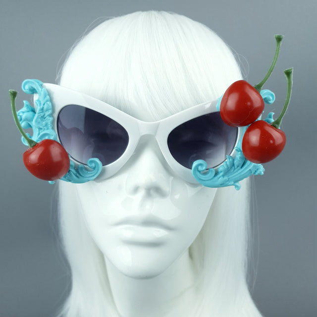 "Crème" Cherries & Pastel Blue Cream Catseye Sunglasses