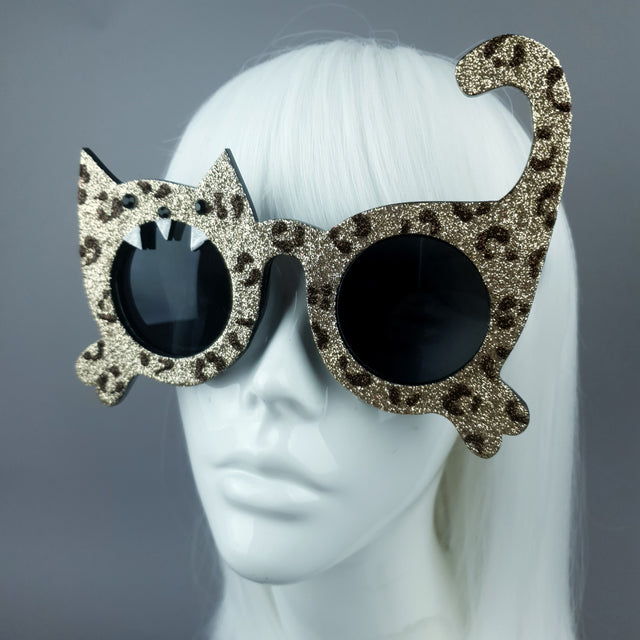 "Hunter" Gold Glitter Leopard Cat Sunglasses