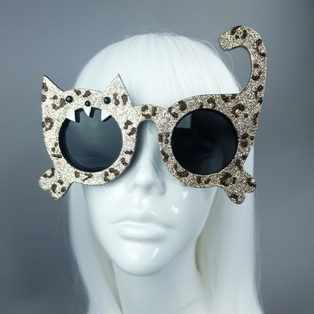 "Hunter" Gold Glitter Leopard Cat Sunglasses
