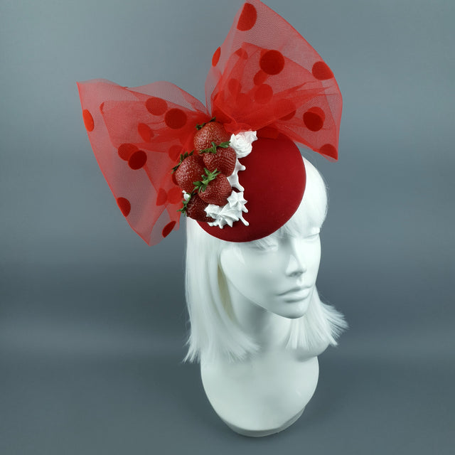 "Marrubi" Kitsch Strawberries & Cream Bow Fascinator Hat