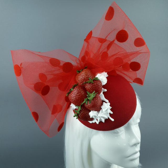 "Marrubi" Kitsch Strawberries & Cream Bow Fascinator Hat