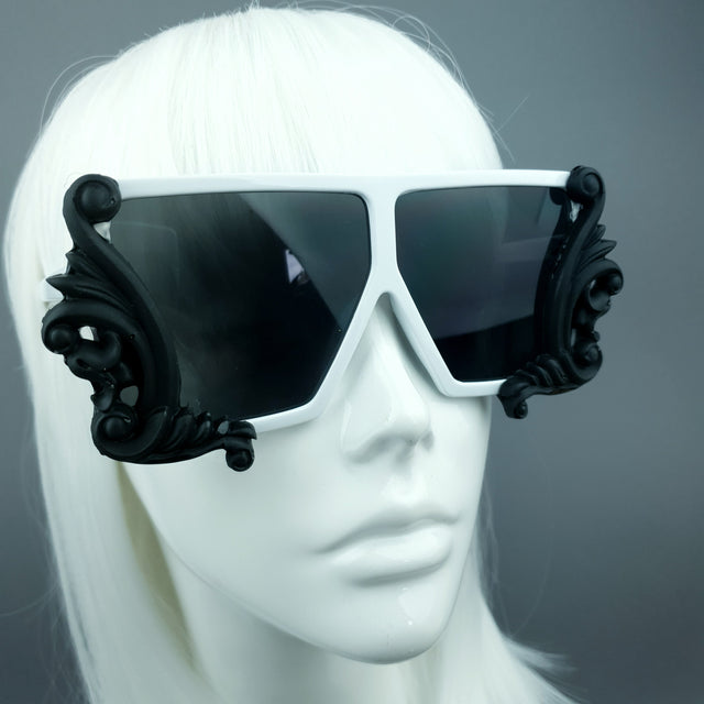 "Nandor" Black & White Filigree Unisex Sunglasses
