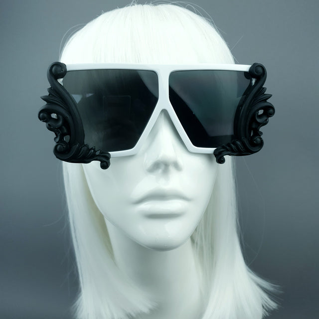 "Nandor" Black & White Filigree Unisex Sunglasses