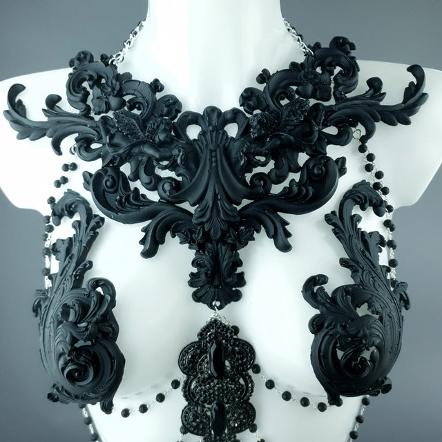 "Nyx" Black Filigree & Beading Body Jewellery with Nipple Pasties
