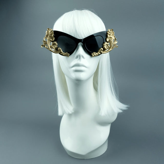 "Jezebeth" Black & Gold Filigree Sunglasses