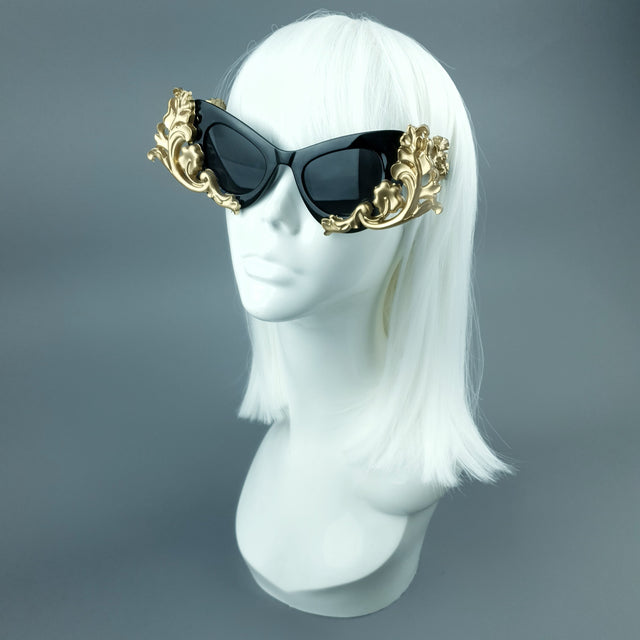 "Jezebeth" Black & Gold Filigree Sunglasses