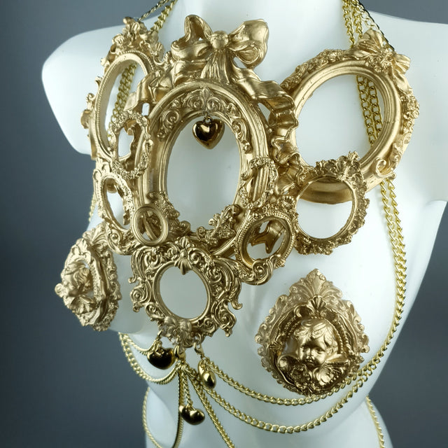 "Framed" Gold Frames & Hearts Harness Body Jewellery & Pasties.