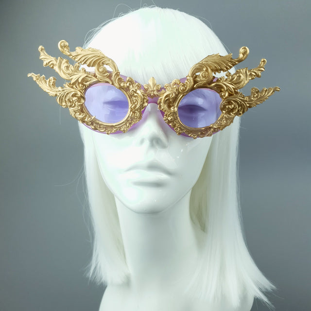 "Bizar" Gold Filigree Purple Lenses Sunglasses