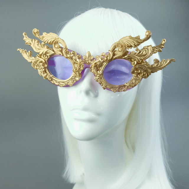 "Bizar" Gold Filigree Purple Lenses Sunglasses