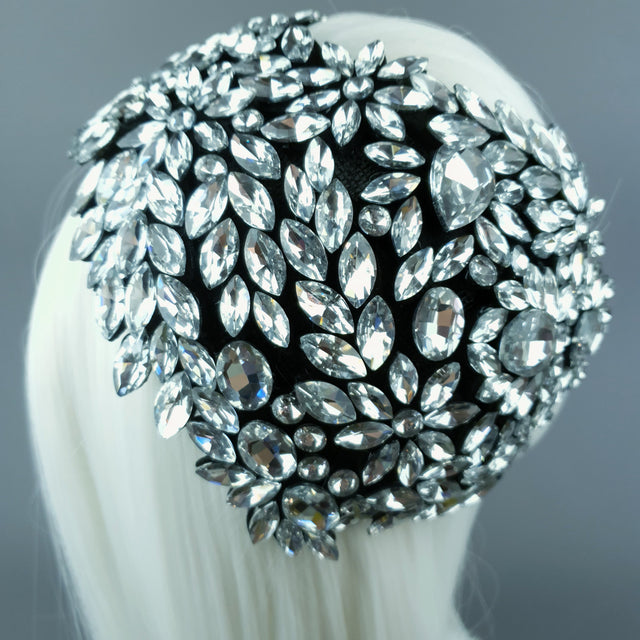 "Monroe" Silver Clear Vintage Inspired Jewel Fascinator Hat