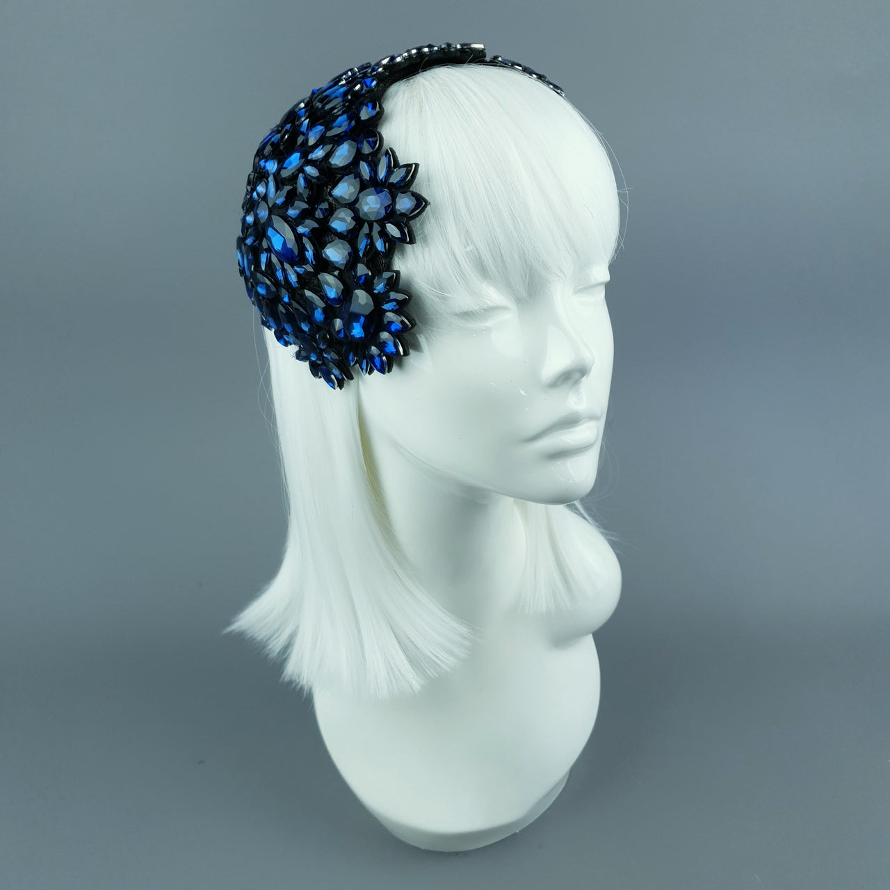 "Monroe" Deep Blue Vintage Inspired Jewel Fascinator Hat Pearls & Swine