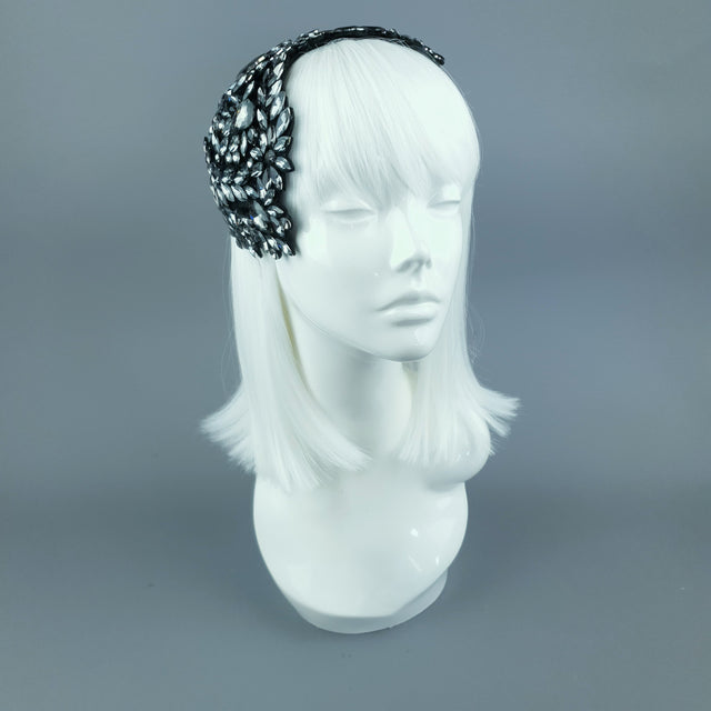 "Monroe" Black Grey Vintage Inspired Jewel Fascinator Hat