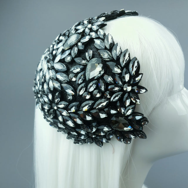 "Monroe" Black Grey Vintage Inspired Jewel Fascinator Hat