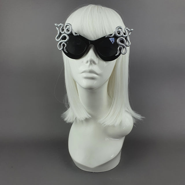 "Medusa" Silver Snake Black Sunglasses