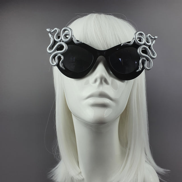 "Medusa" Silver Snake Black Sunglasses