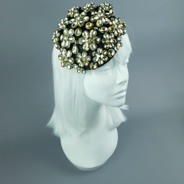"Hepburn" Black & Gold Vintage Inspired Jewel Fascinator Hat