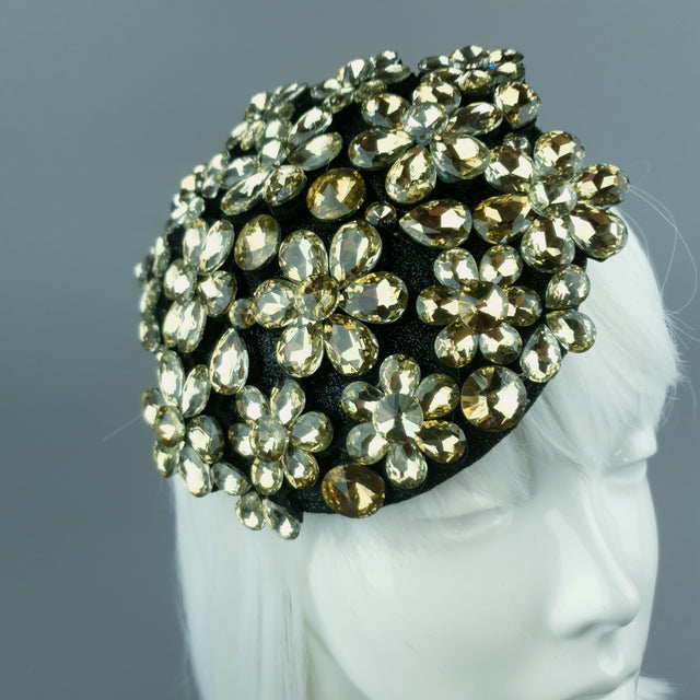 "Hepburn" Black & Gold Vintage Inspired Jewel Fascinator Hat