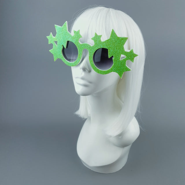 "Bright Star" Neon Green Glitter Stars Sunglasses