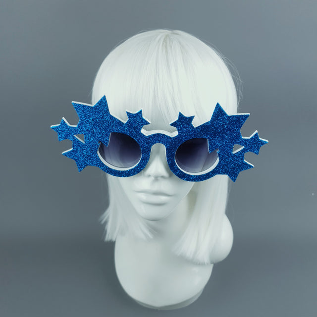 "Bright Star" Blue Glitter Stars Sunglasses