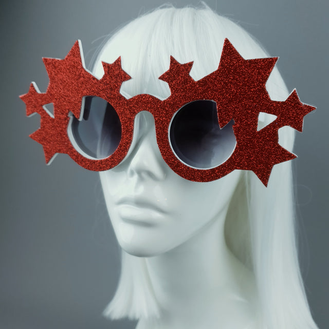 "Bright Star" Red Glitter Stars Sunglasses