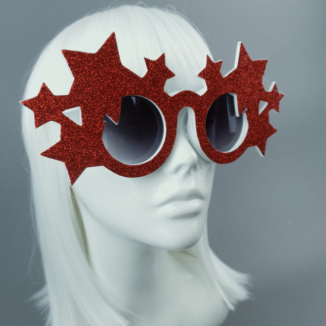 "Bright Star" Red Glitter Stars Sunglasses