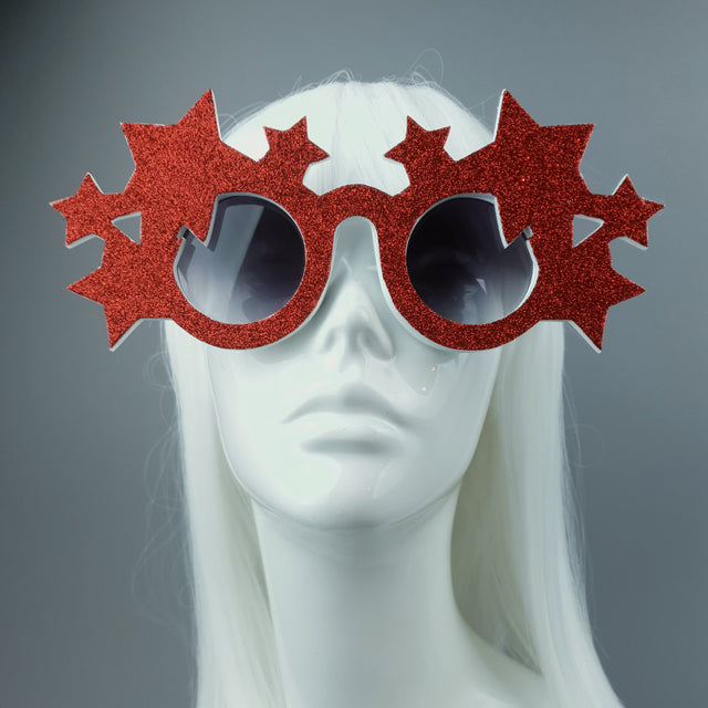 "Bright Star" Red Glitter Stars Sunglasses