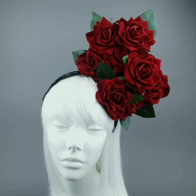 "Dusk" Red Rose & Filigree Fascinator Hat Headdress