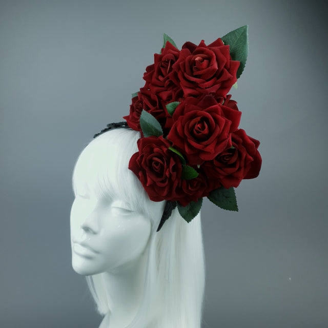 "Dusk" Red Rose & Filigree Fascinator Hat Headdress