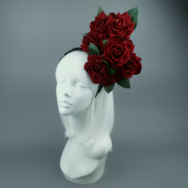 "Dusk" Red Rose & Filigree Fascinator Hat Headdress