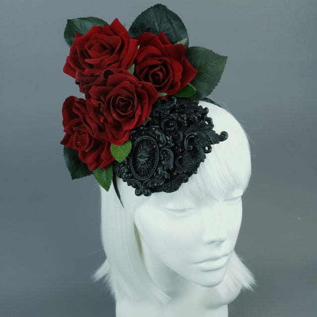 "Spell" Red Rose & Filigree Fascinator Hat Headdress