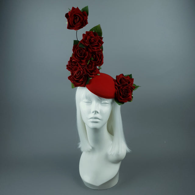 "HellsBelle" Red Rose & Filigree Fascinator Hat Headdress