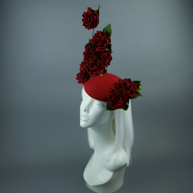 "HellsBelle" Red Rose & Filigree Fascinator Hat Headdress