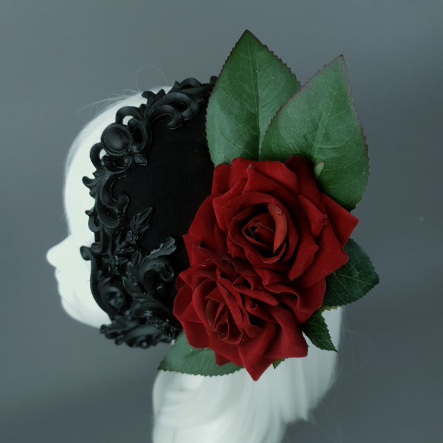 "Midnight" Red Rose & Filigree Fascinator Hat Headdress