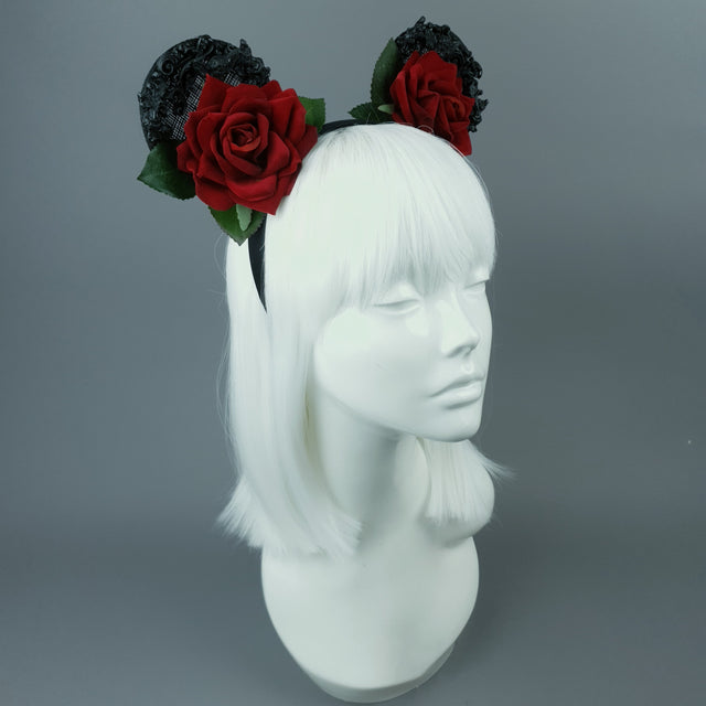 "Dead Cute" Red Rose & Filigree Ears Headdress