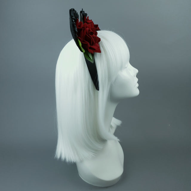 "Dead Cute" Red Rose & Filigree Ears Headdress