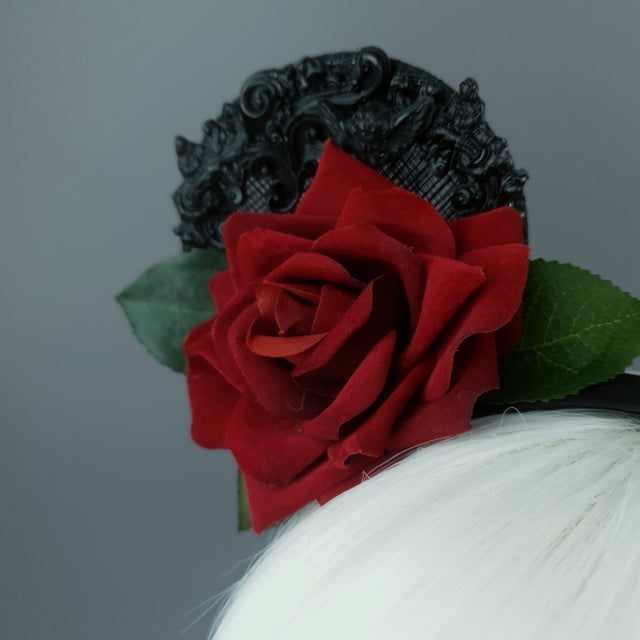 "Dead Cute" Red Rose & Filigree Ears Headdress
