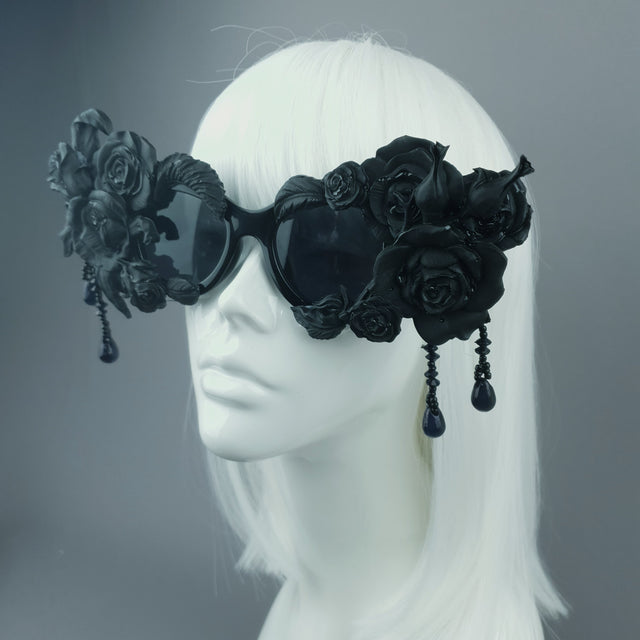 "Sthena" OTT Statement Black Roses & Beading Sunglasses