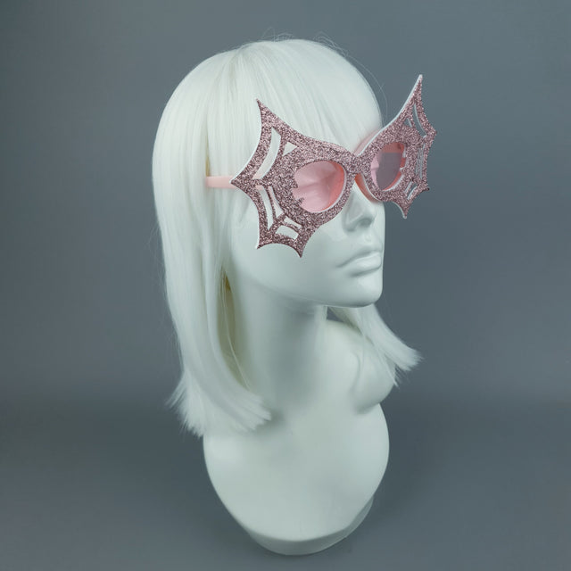 "Black Widow" Pink Glitter Spider Web Sunglasses
