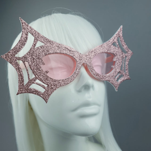 "Black Widow" Pink Glitter Spider Web Sunglasses