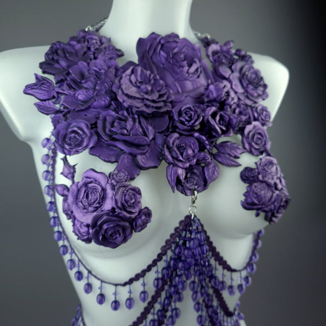 "Psyche" Purple Roses Harness Body Jewellery & Pasties.