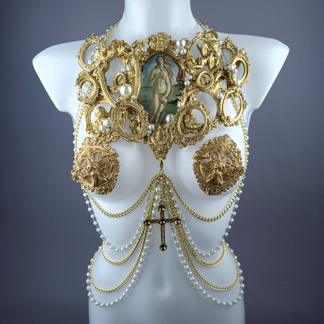 "Botticelli" Pearl & Gold Frames Harness Body Jewellery & Pasties